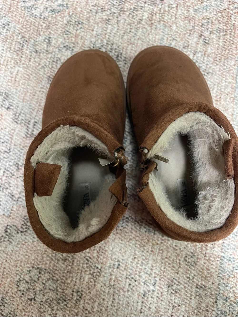 Girls Cozy Brown Suede Shearling-Lined Booties Zara 12.5